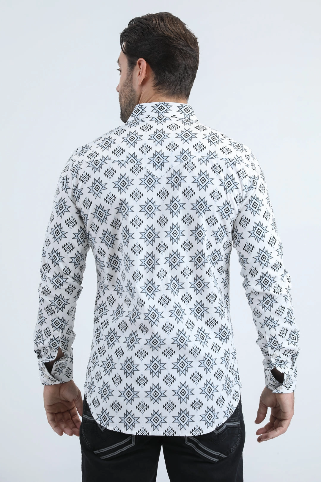 Mens Western Modern Fit Cotton/Spandex Long Sleeve White Shirt with Snaps Mesh Insert Minimalist Aesthetic