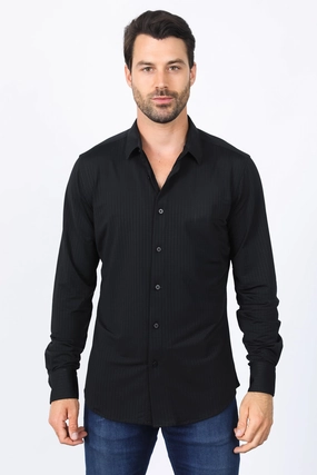 Men??s Modern Fit Stretch Dress Shirt - Black Seasonal Essential Flexible Knit