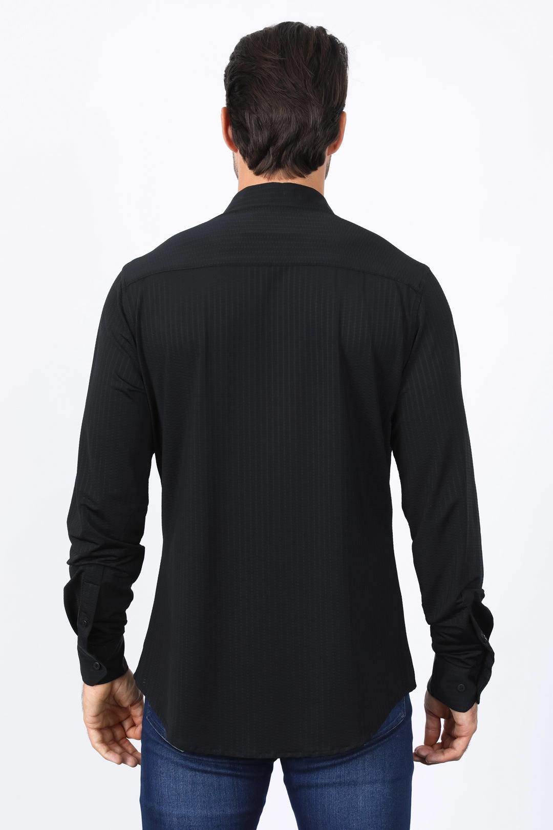 Relaxed Comfort Men??s Modern Fit Stretch Dress Shirt - Black