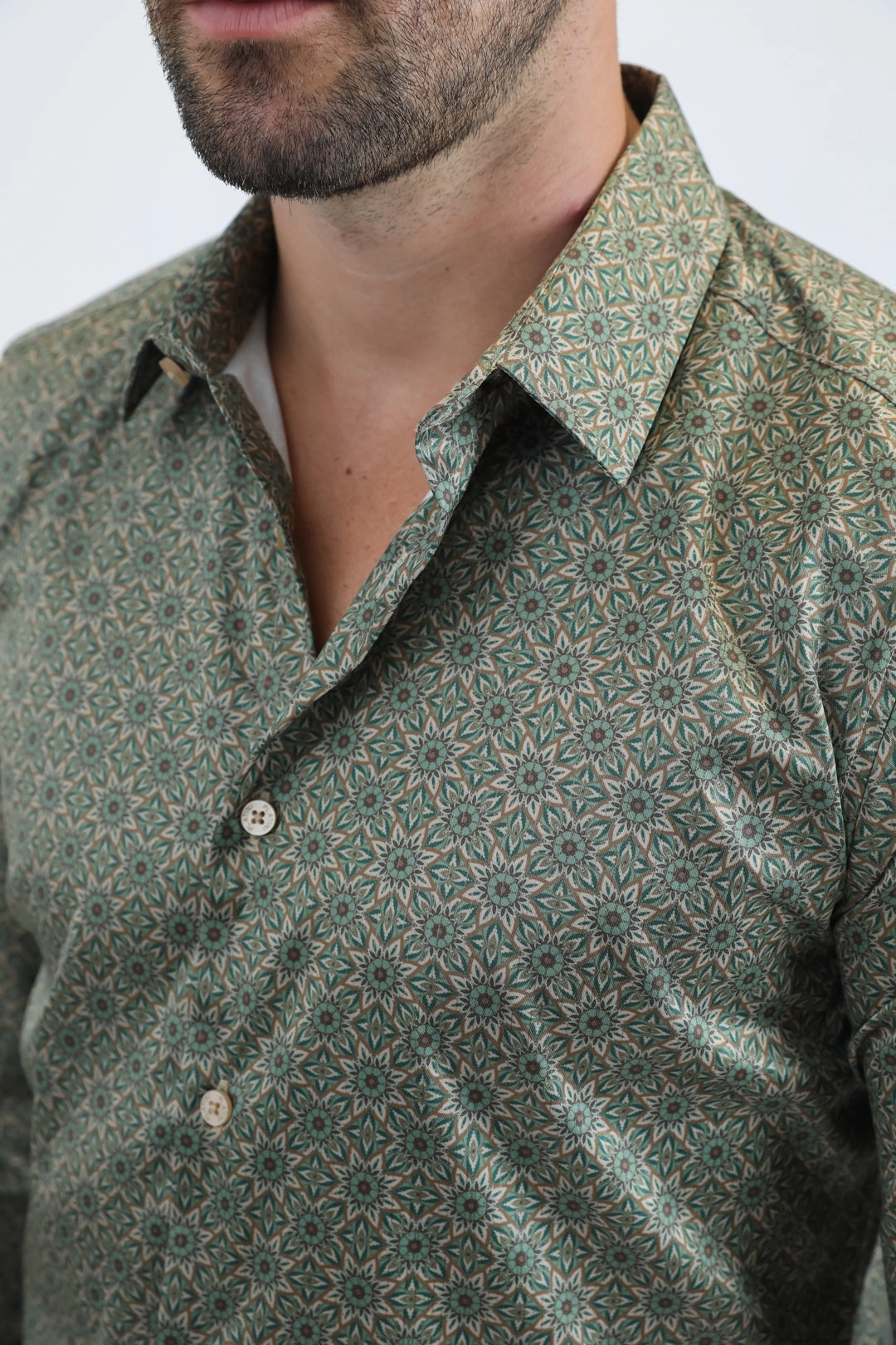 Mens Modern Fit Stretch Foil Fashion Beige Shirt Stylish Comfort