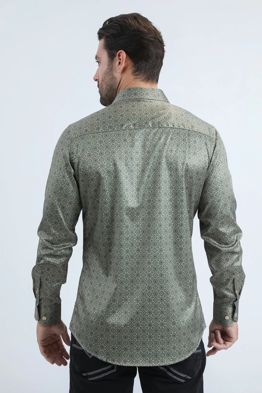 Flexible Movement Mens Modern Fit Stretch Foil Fashion Beige Shirt