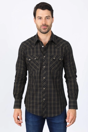 Mens Western Checkered Black Long Sleeve Shirts Perfect Fit