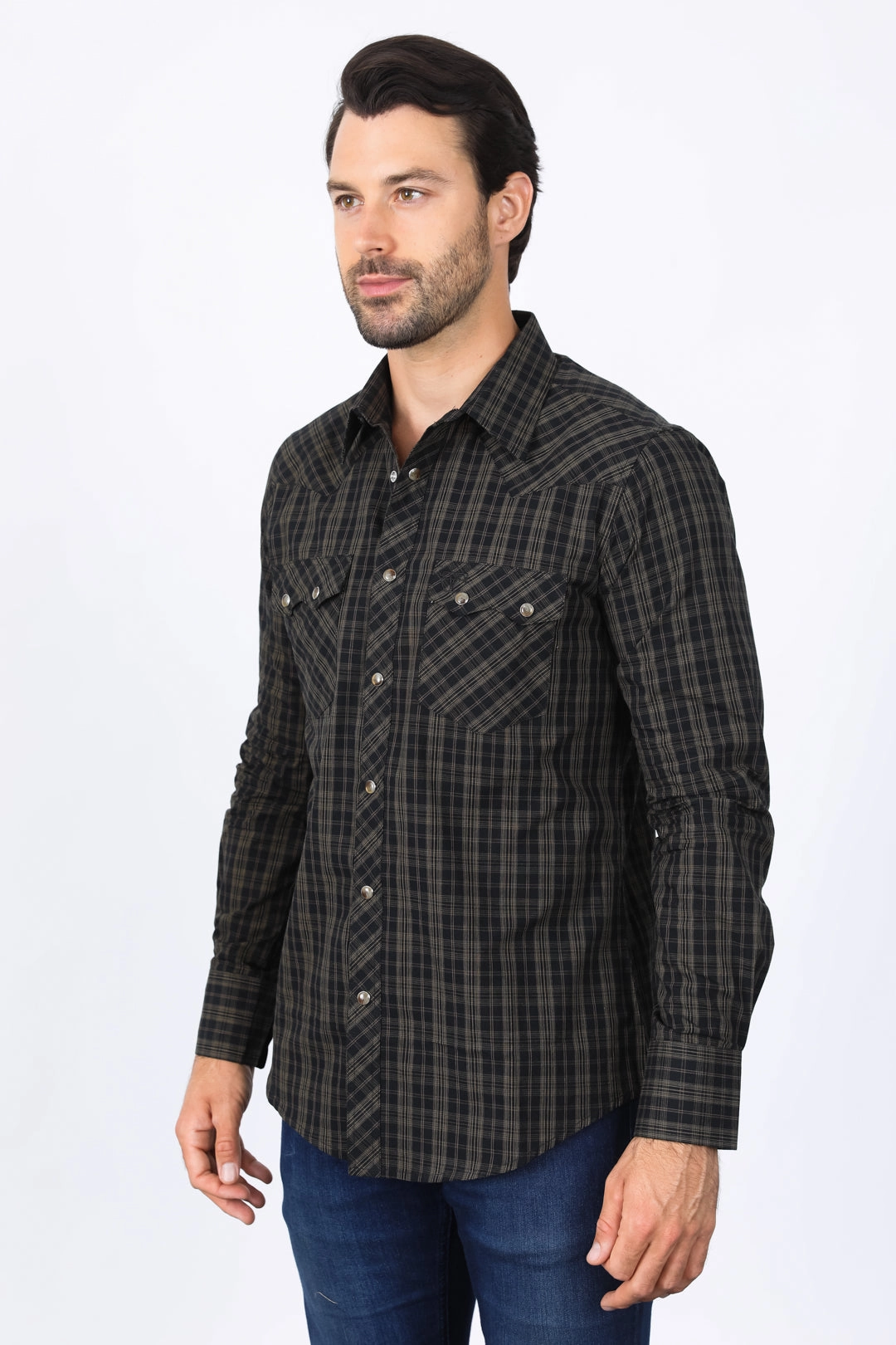 Mens Western Checkered Black Long Sleeve Shirts Go-To Look Anti-static