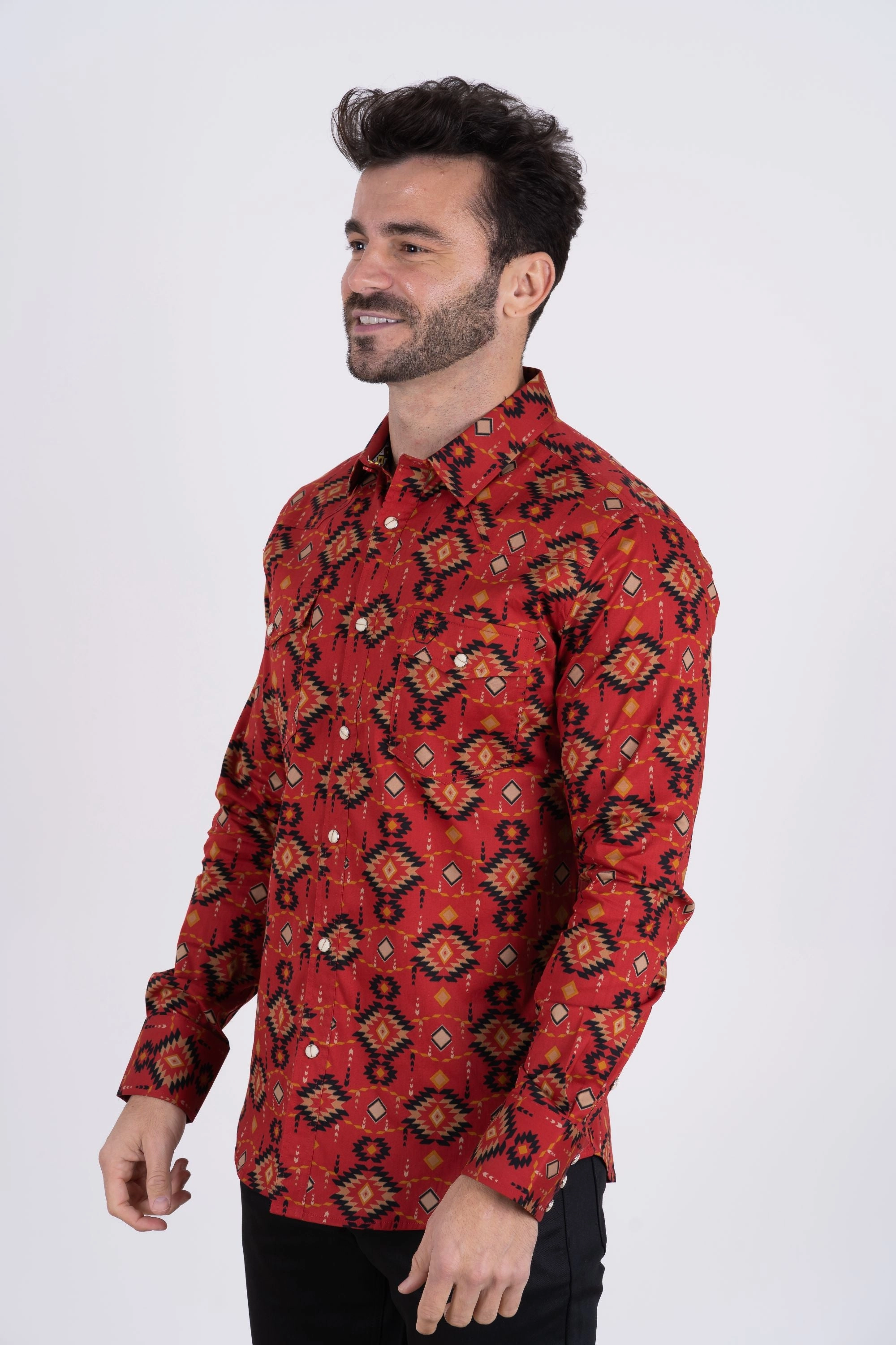 Cotton Aztec Print Dress Shirt - Burgundy Perfect Look Casual Comfort