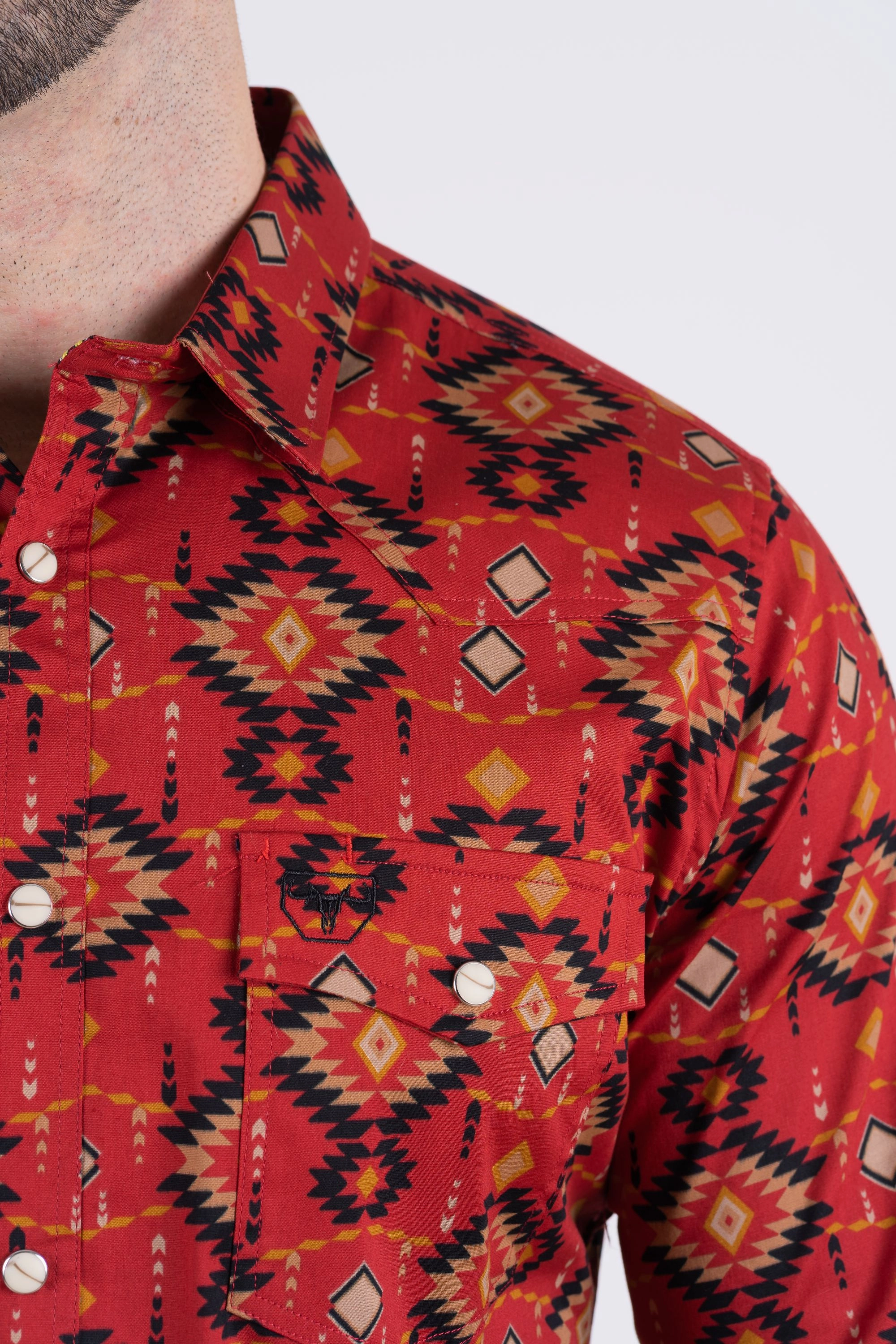 Beach Wear Cotton Aztec Print Dress Shirt - Burgundy