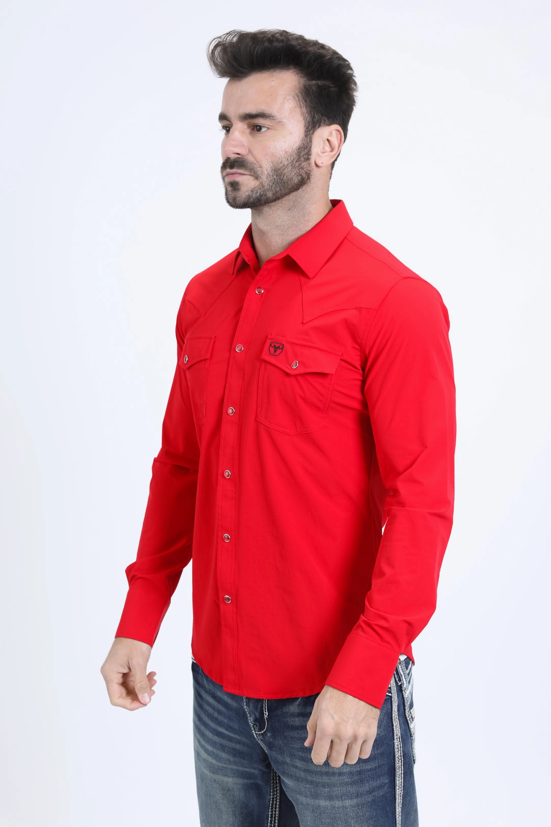 Men's Performance Western Long Sleeve Red Shirt Roll-Up Sleeve