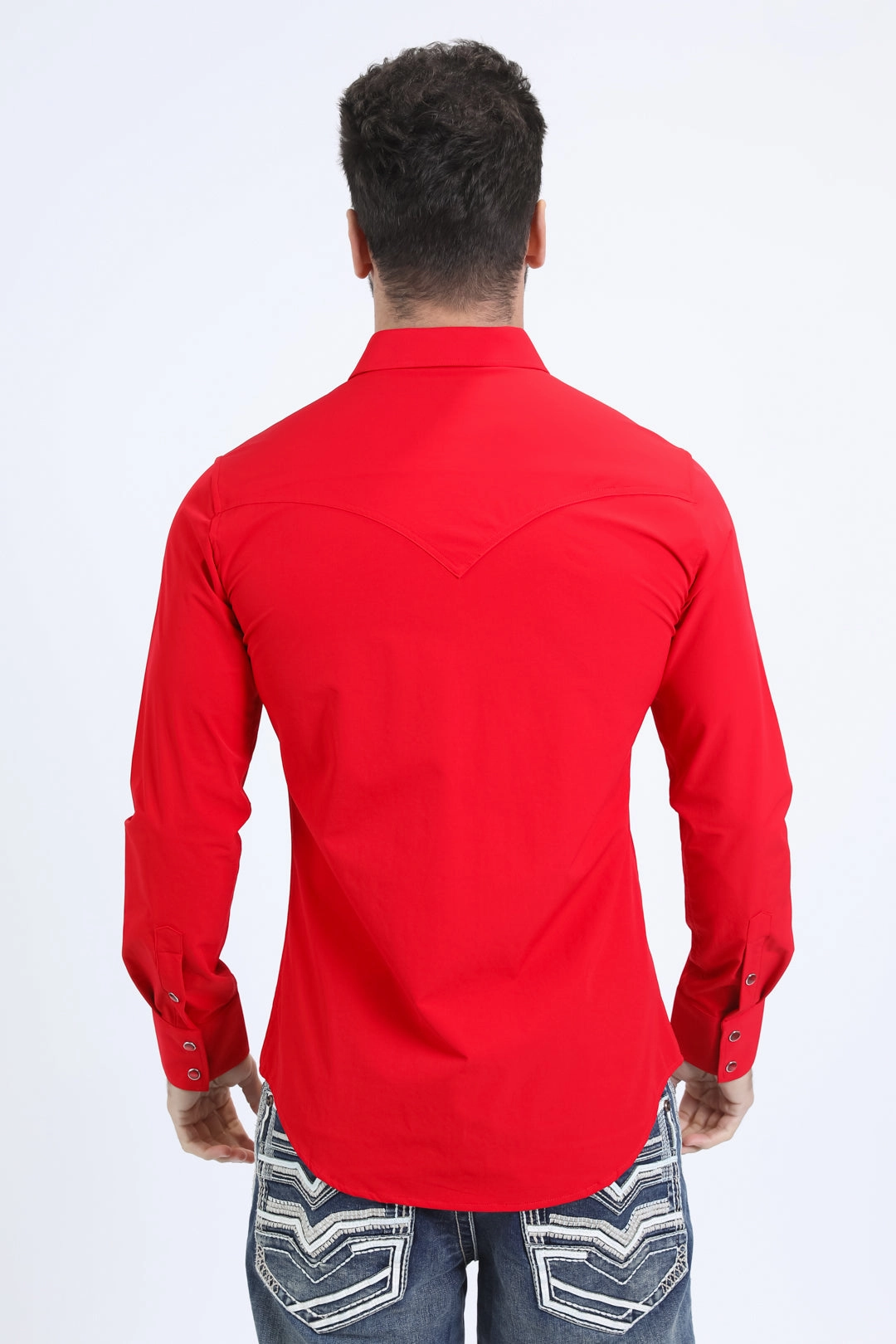Men's Performance Western Long Sleeve Red Shirt Refined Aesthetic Anti Pilling Surface