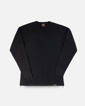 Cotton Knit Crew Neck Long Sleeved Thermal Sweater - Black Seamless transition