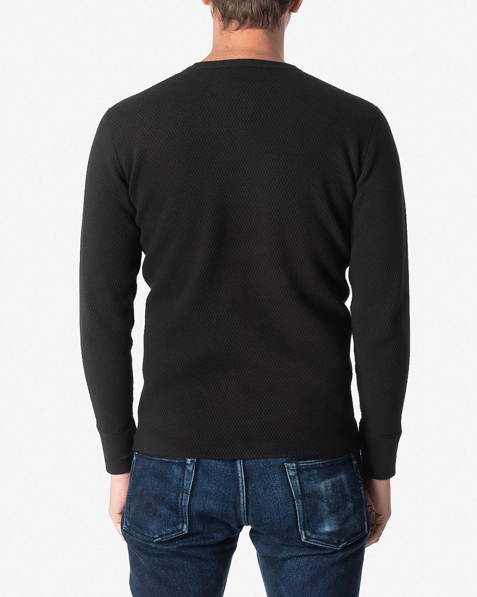 Cotton Knit Crew Neck Long Sleeved Thermal Sweater - Black WaterResistant Coating