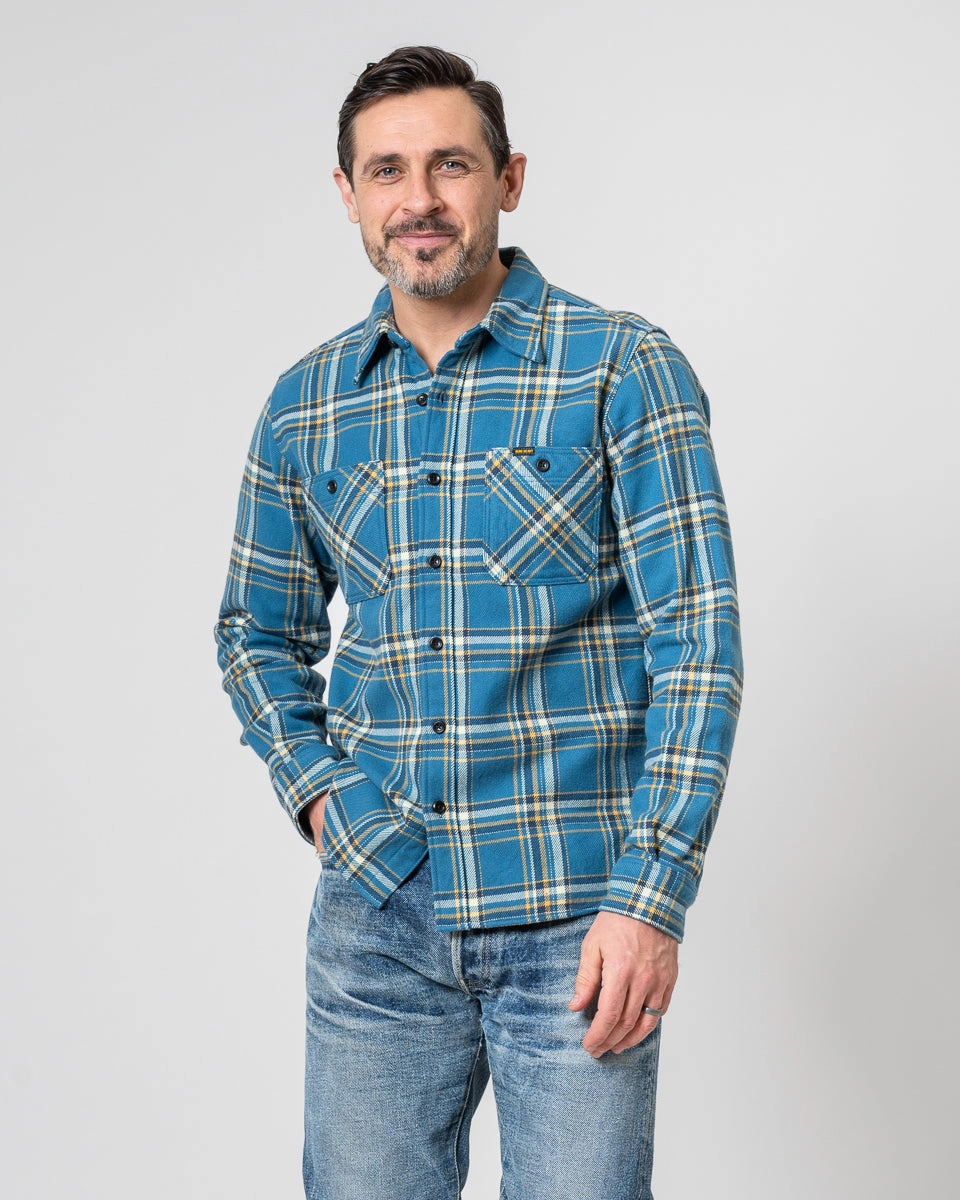 KnotFree Tailoring Ultra Heavy Flannel American Check Work Shirt - Blue