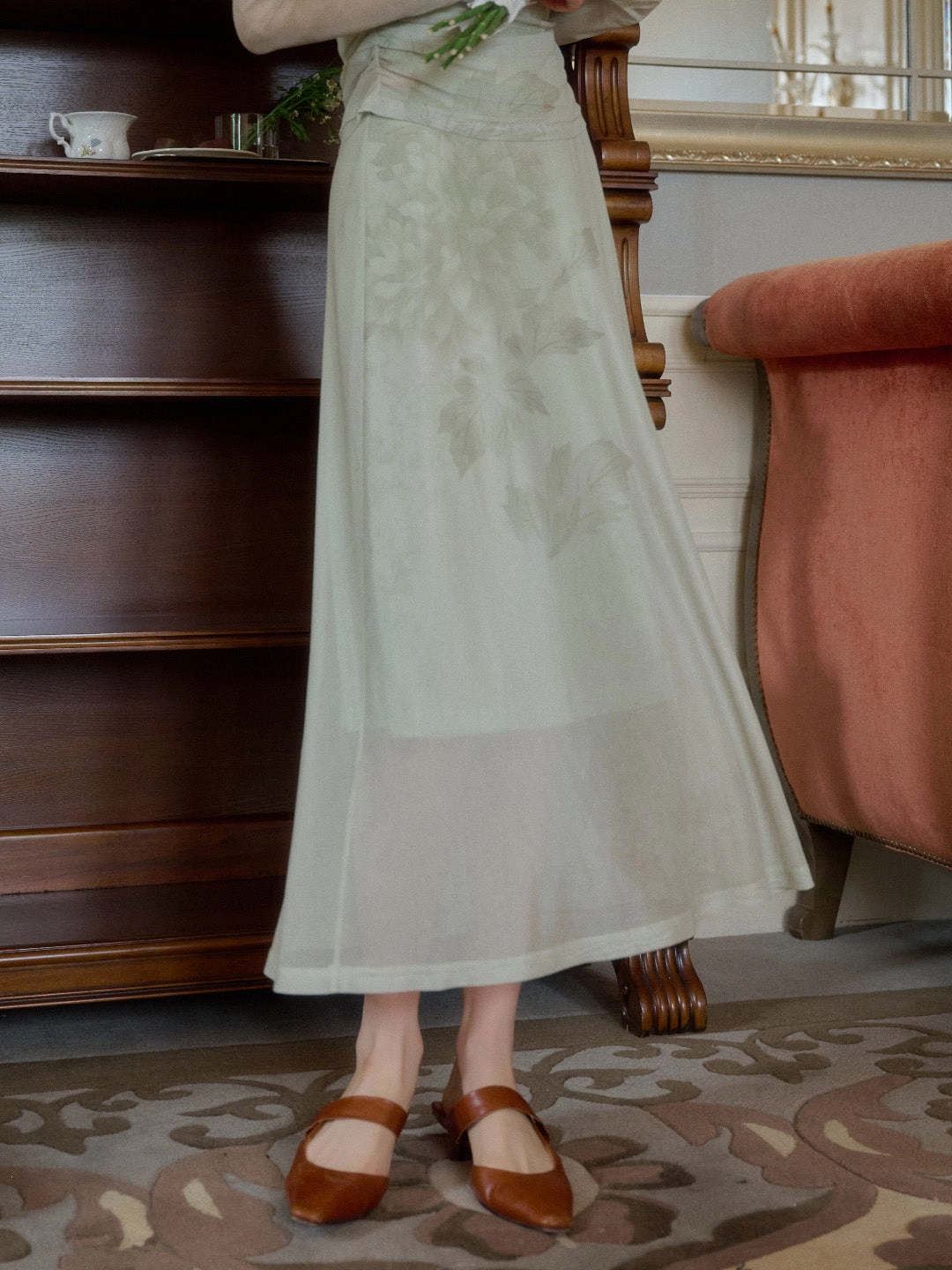 Rhea A-Line Leaf Mesh Skirt Quick Fit Design Cozy and Soft