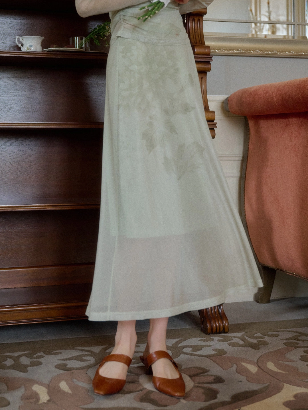 Craft Edge Sequin Glow Rhea A-Line Leaf Mesh Skirt