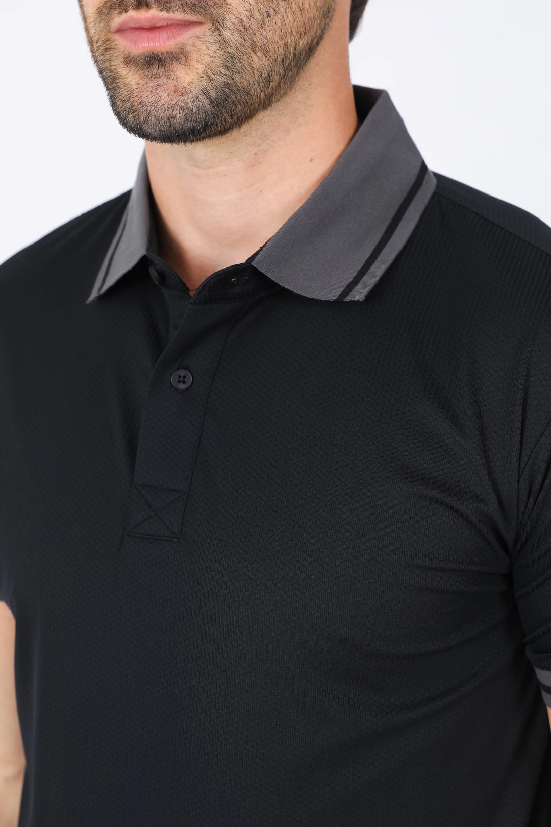Perfect Layering Simple Layer Mens Modern Fit Stretch Cotton Black Polo