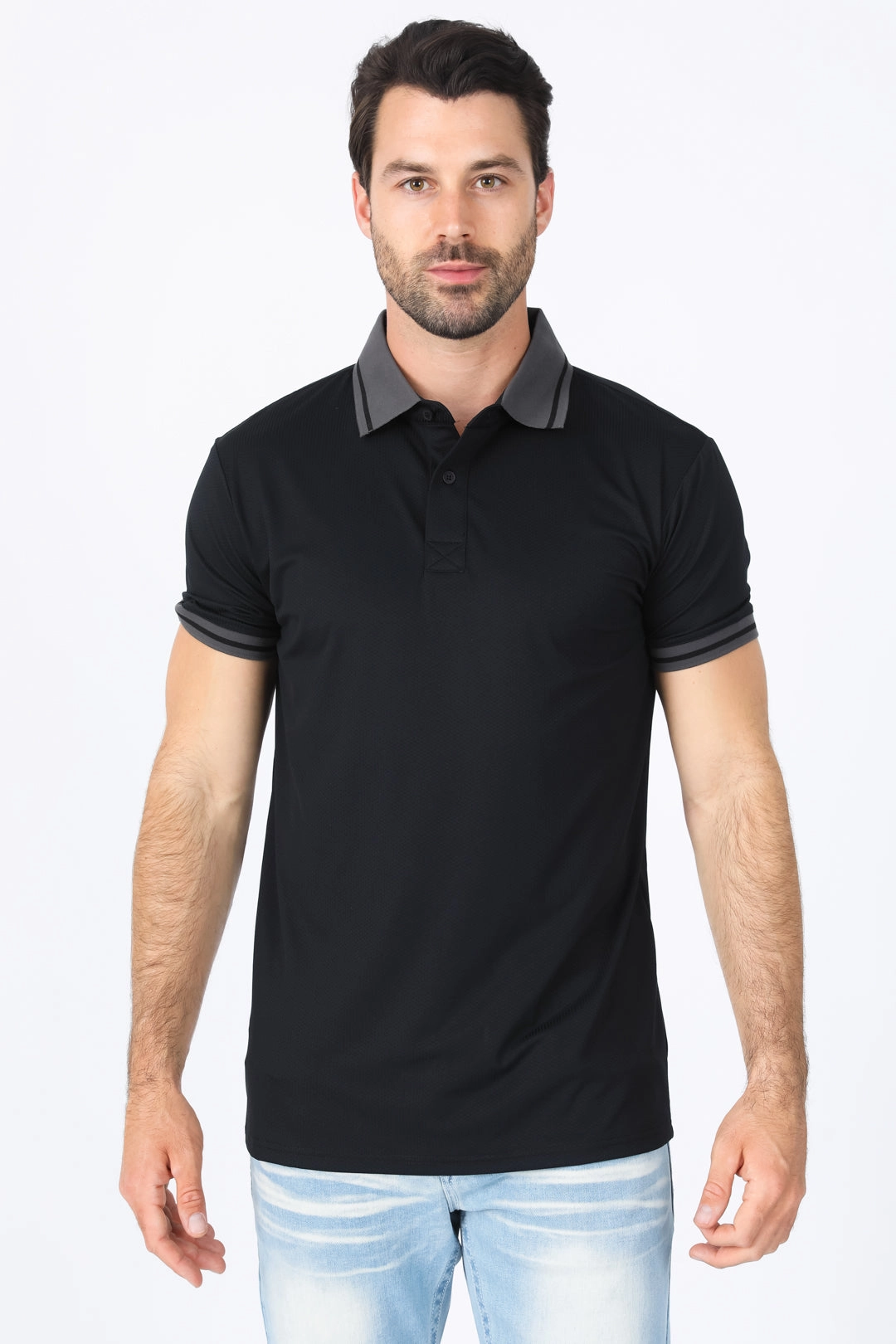 Sporty Design Oversized Silhouette Mens Modern Fit Stretch Cotton Black Polo