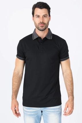 Sporty Design Oversized Silhouette Mens Modern Fit Stretch Cotton Black Polo
