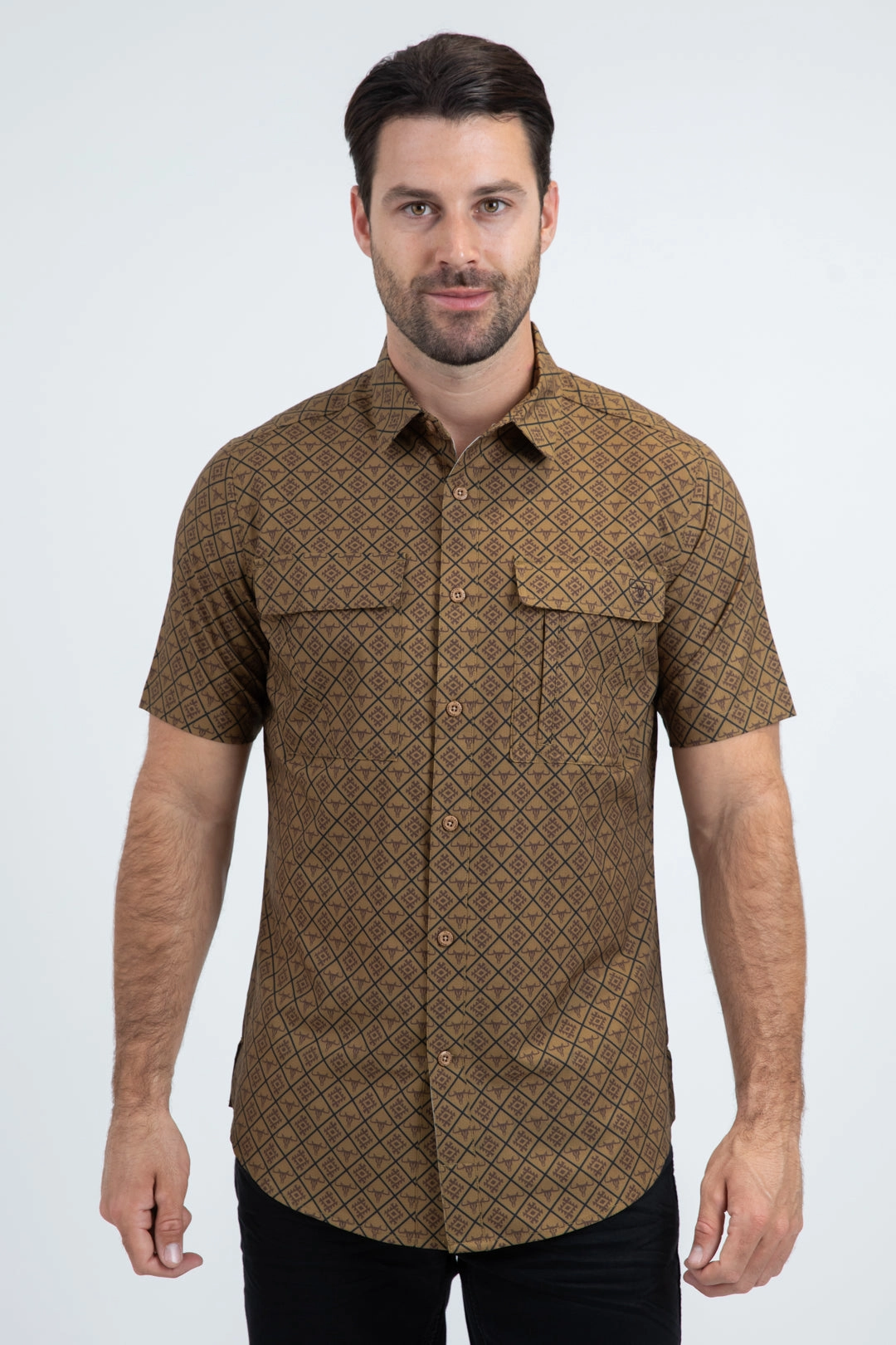 Mens Performance Classic Fit Short Sleeve Camel Shirt ethical fashion