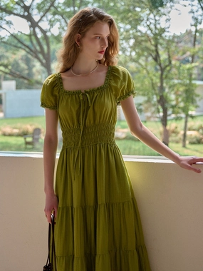 NonRestrictive Movement Suburb Ease Dakota Round Neck Pleated Puff Sleeves Lyocell Dress