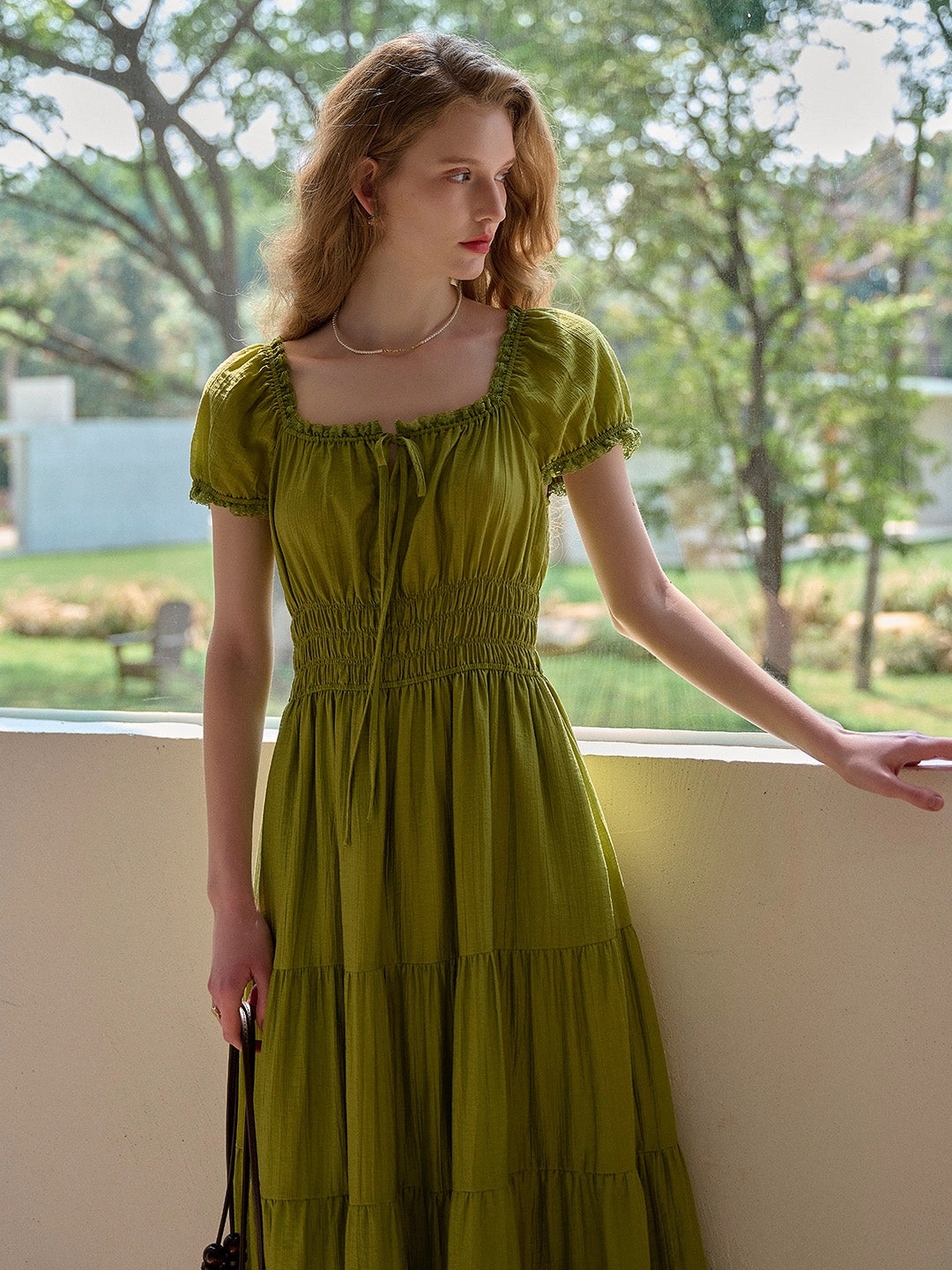 NonRestrictive Movement Suburb Ease Dakota Round Neck Pleated Puff Sleeves Lyocell Dress