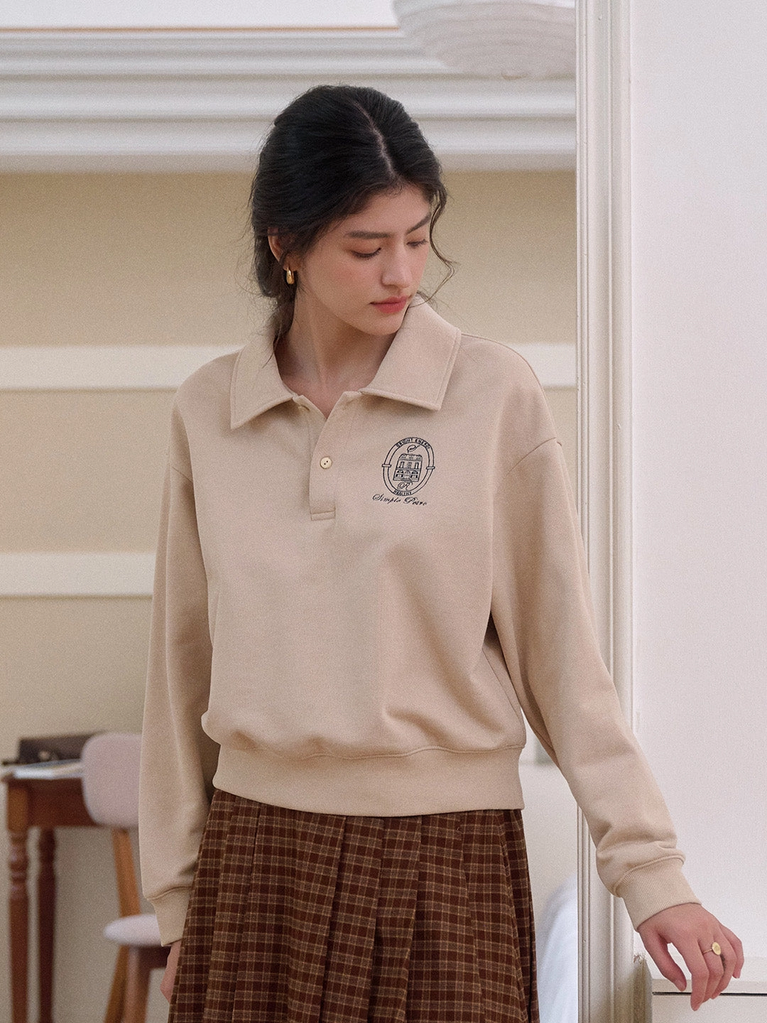 Daleyza Polo Collar 100% Cotton Sweatshirt MultiPurposePockets