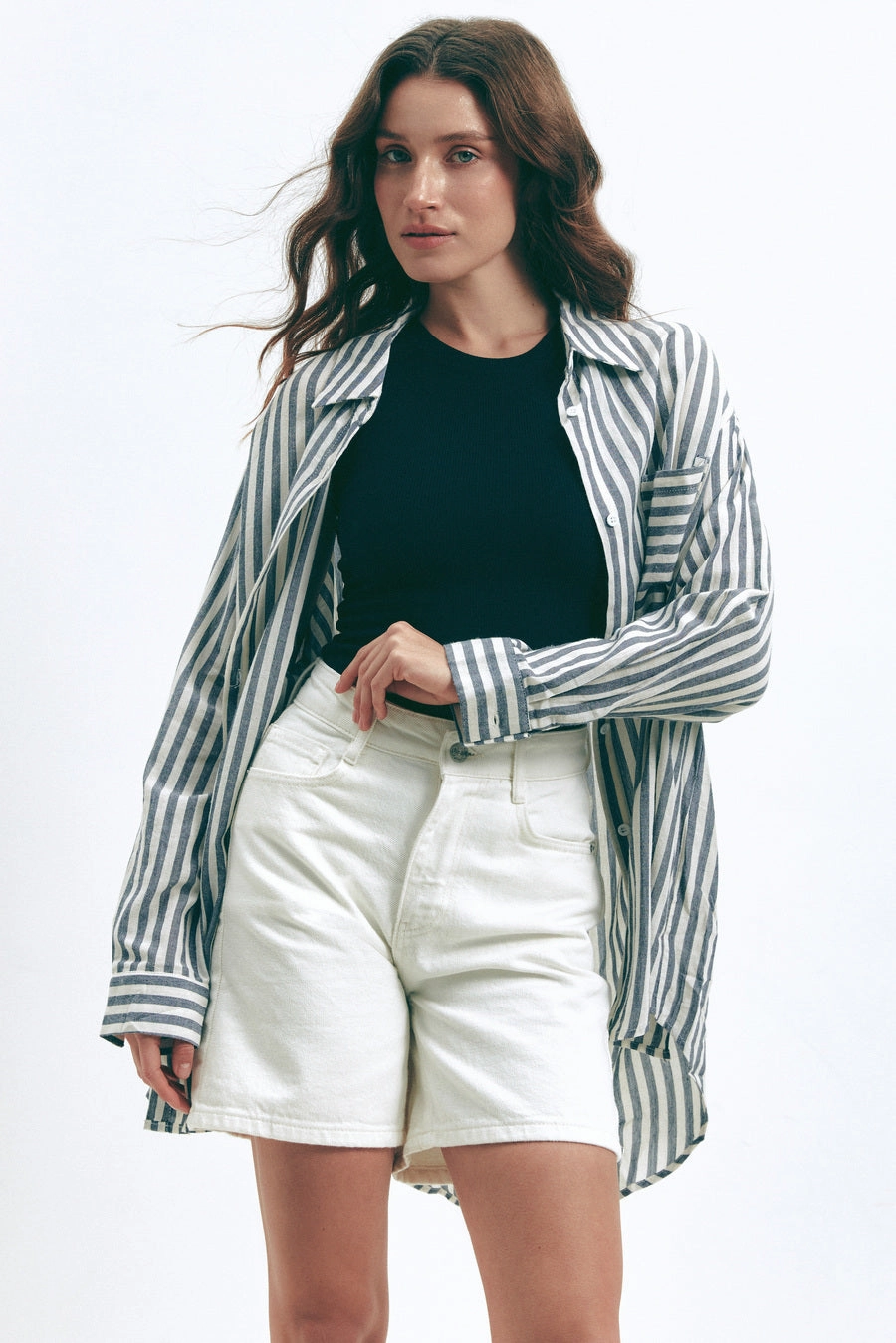 Iconic look Dark Blue Oversize Striped Shirt