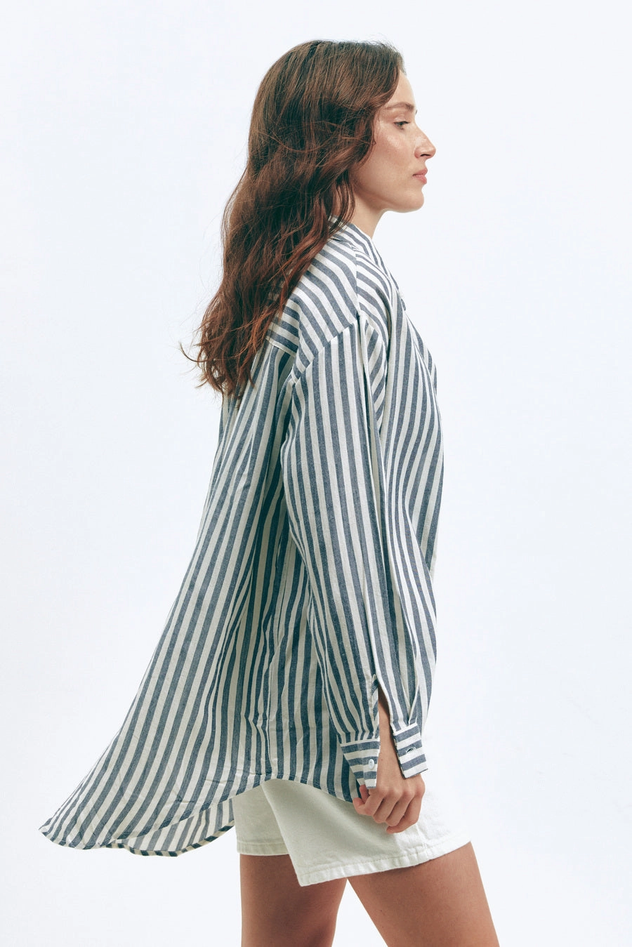 Cozy Option Dark Blue Oversize Striped Shirt