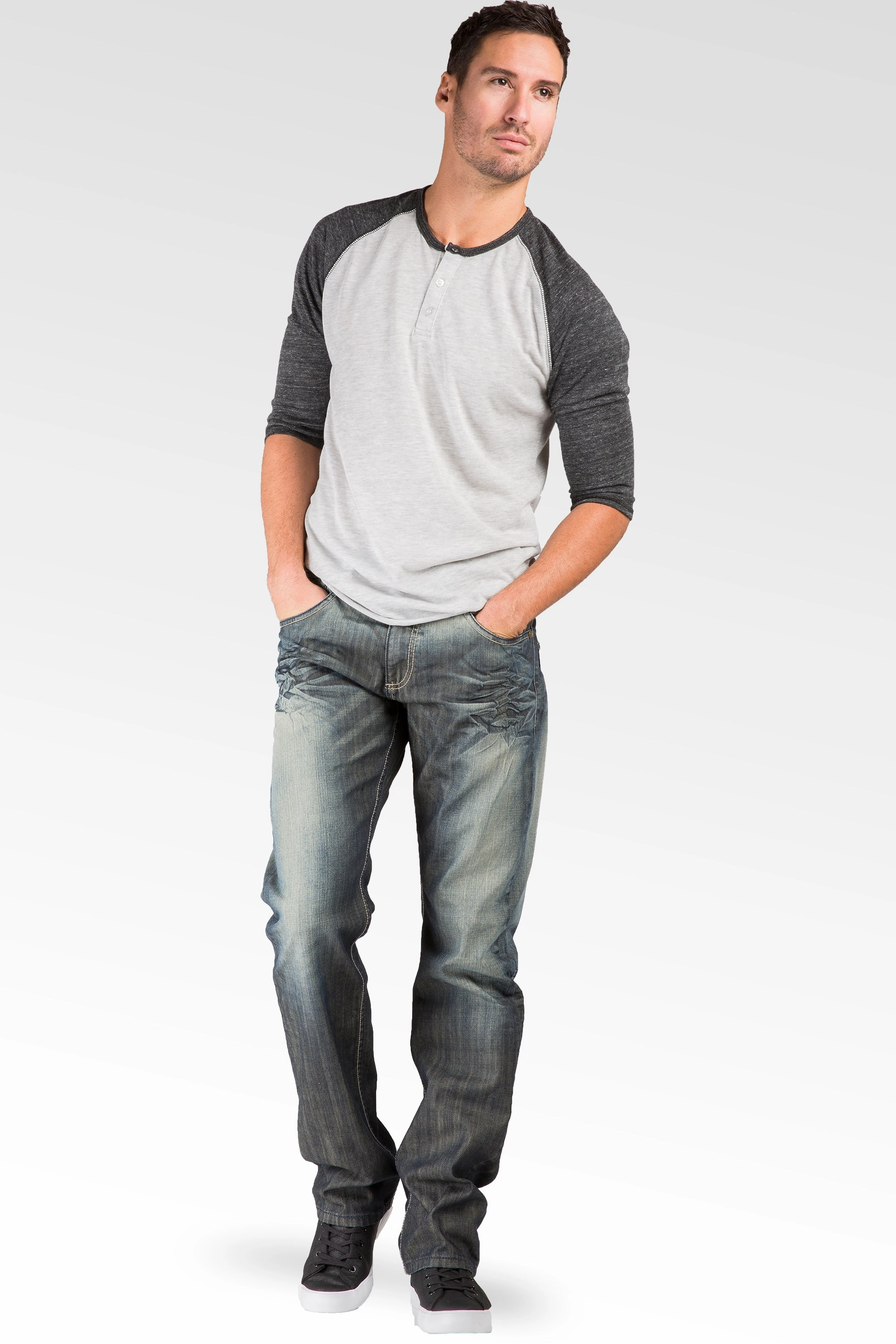 Casual Trend TemperatureControlTechnology Dark Tint Relaxed Straight Leg Premium Denim signature 5 pocket Jeans Wrinkle Whiskering