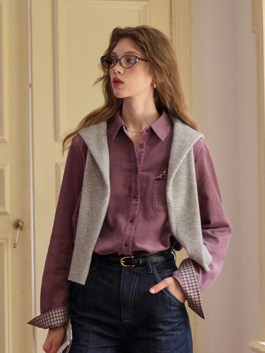 Love Core Davina Notch Lapel 100% Cotton Shirt