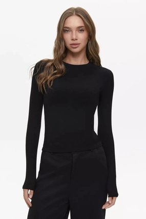 Black Basic Long Sleeve Top student Fashionable Trend