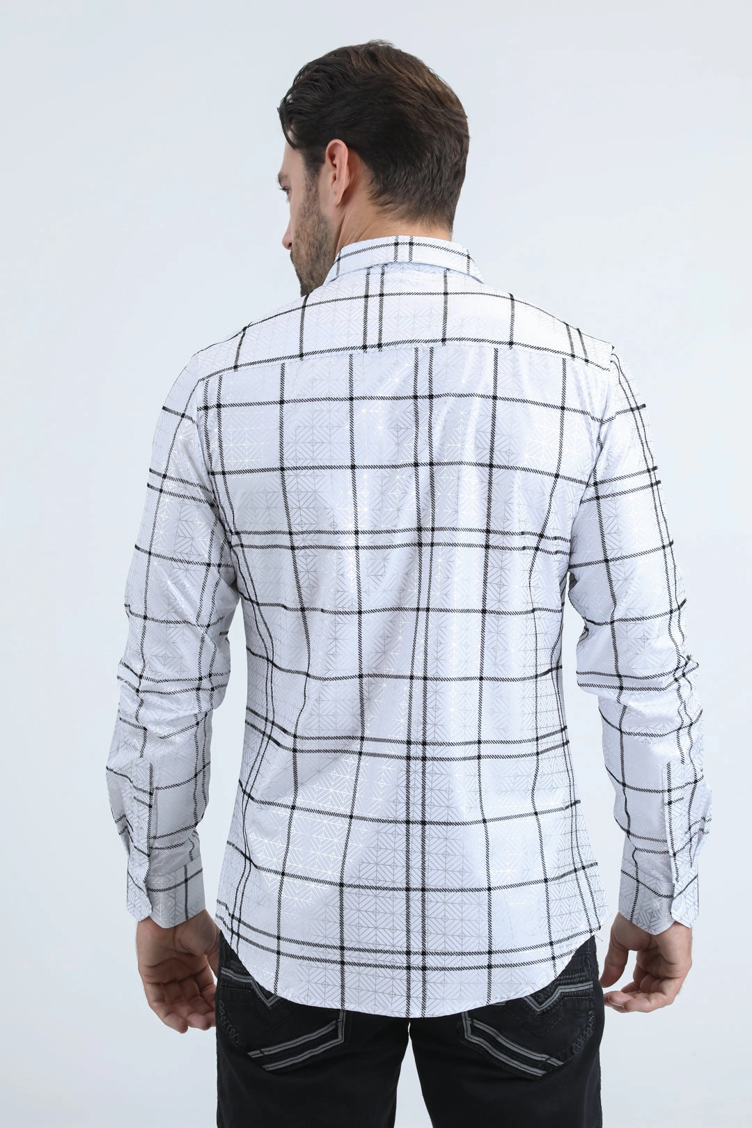 Men's Flocked Modern Fit Spandex White Shirt Festive Look Personalized Touch