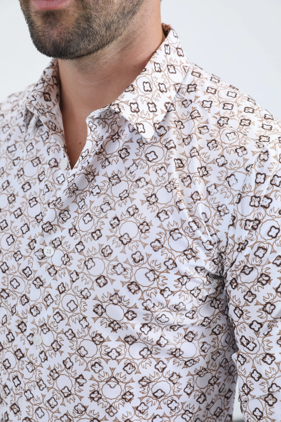 Men's Flocked Modern Fit Spandex White Shirt Breathable fabric