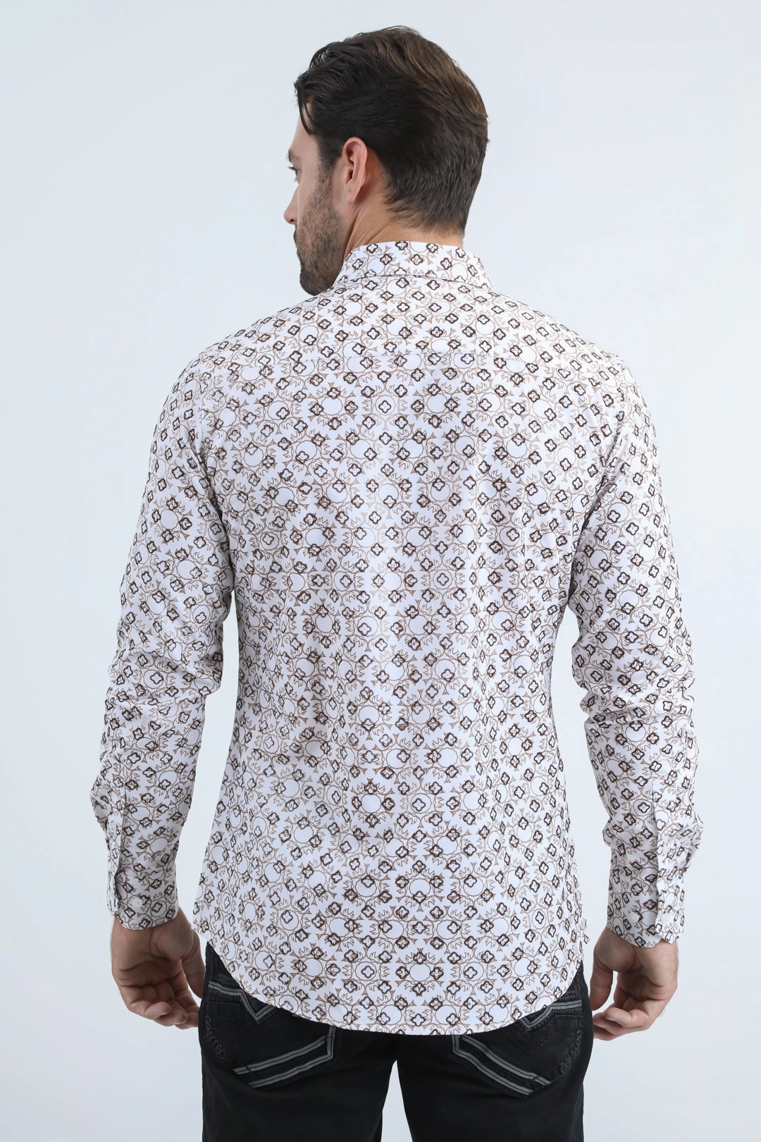 Moisture Management Tech Perfect Fit Men's Flocked Modern Fit Spandex White Shirt