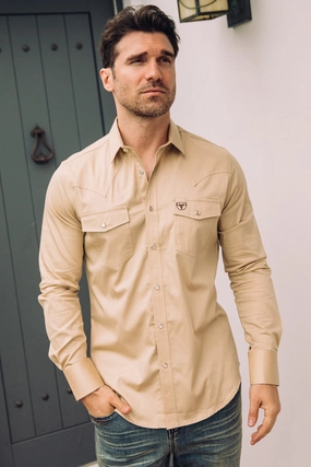 Trendy Fashion Premium Quality Men's Modern Fit Solid Beige Dress Shirt