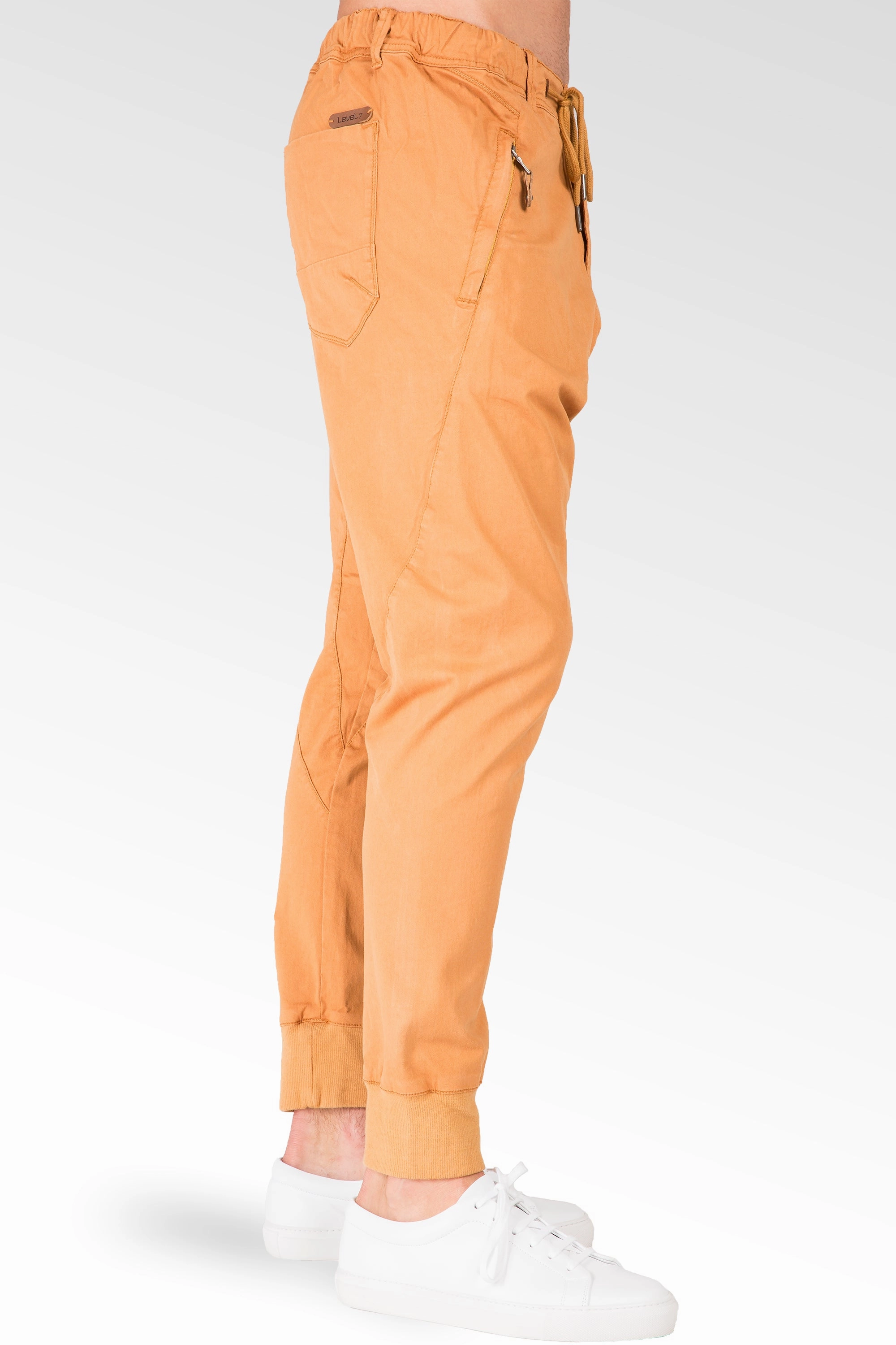 Trend Glow Warm Fashion Drop Crotch Premium light Orange Stretch Twill Jogger Jeans Zipper Pockets
