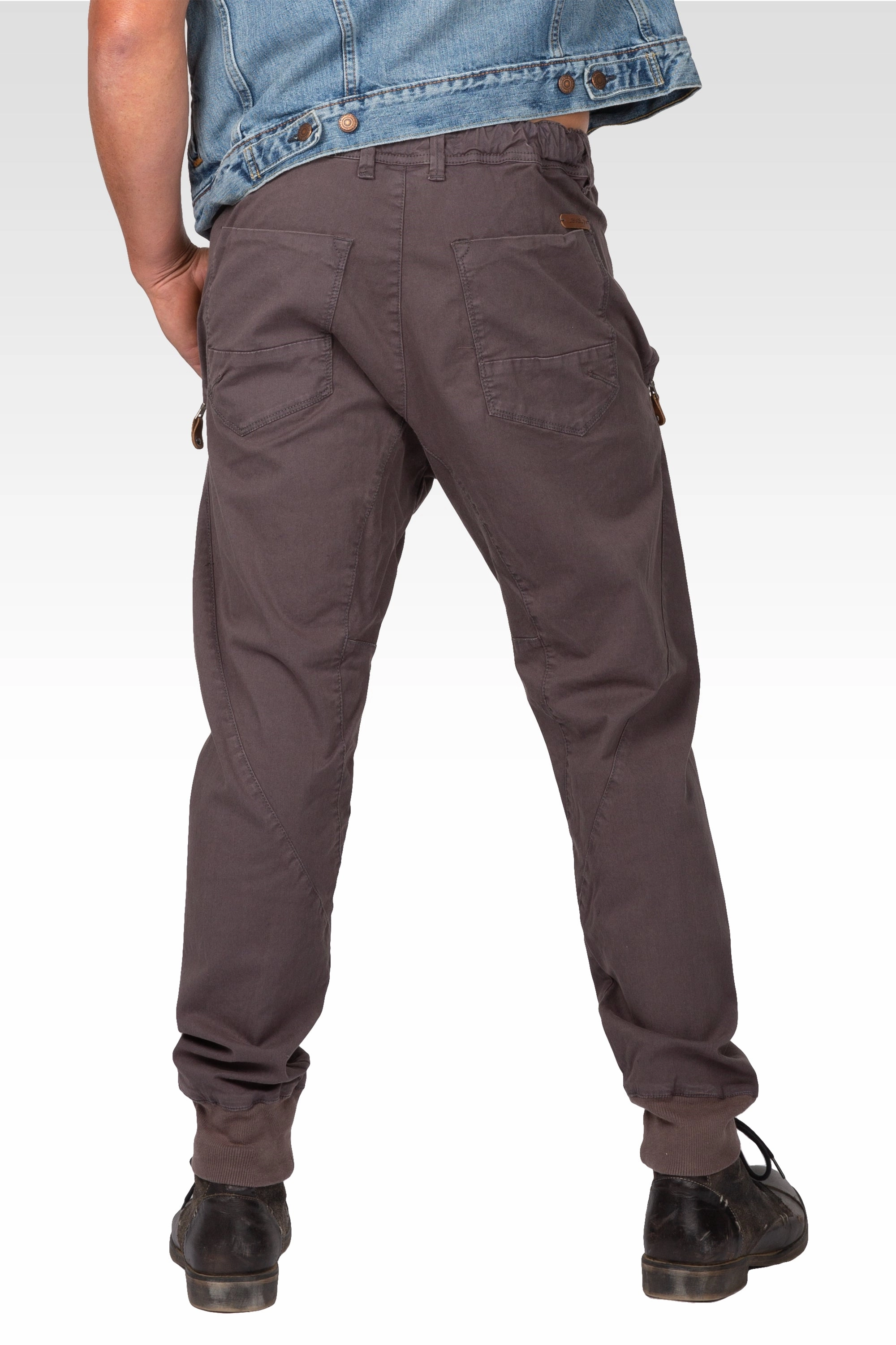 Soft Fabric Strong Denim Drop Crotch Premium Washed Charcoal Stretch Twill Jogger Pants With Zipper Pockets