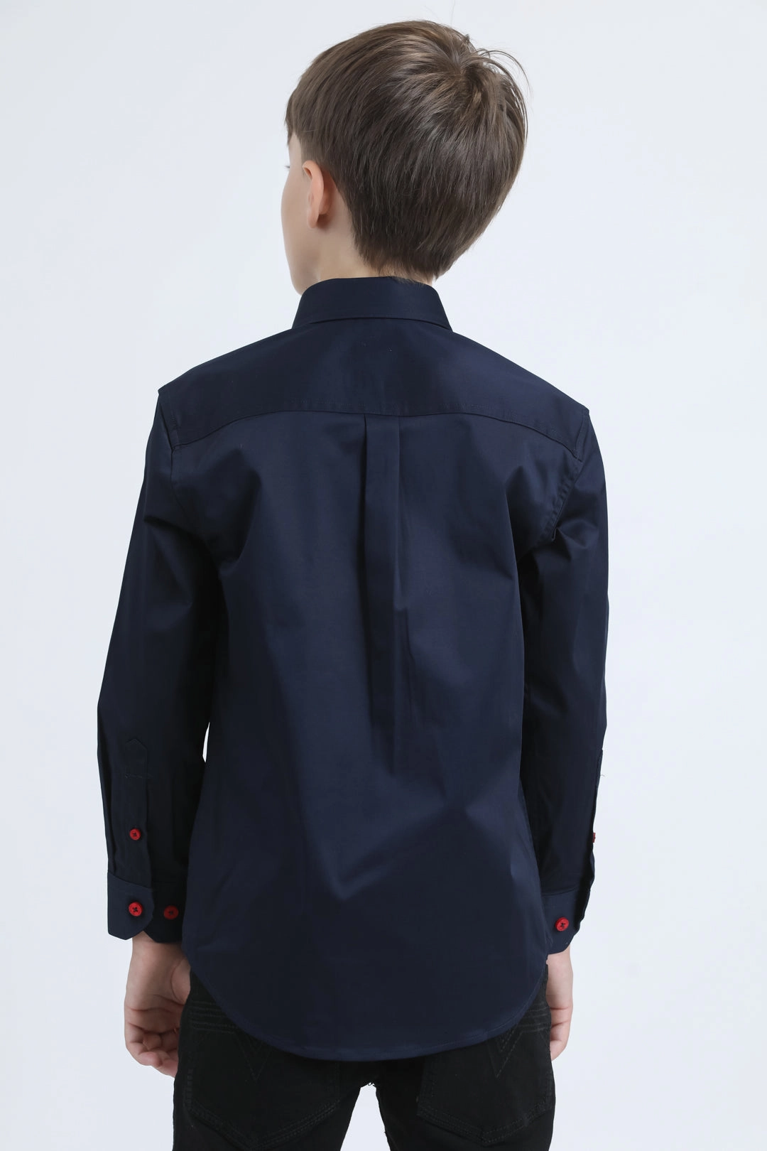 Brunch Outfit All Purpose Weave Design Kid??s Single Pocket Logo Modern Fit Stretch Navy Dress Shirt