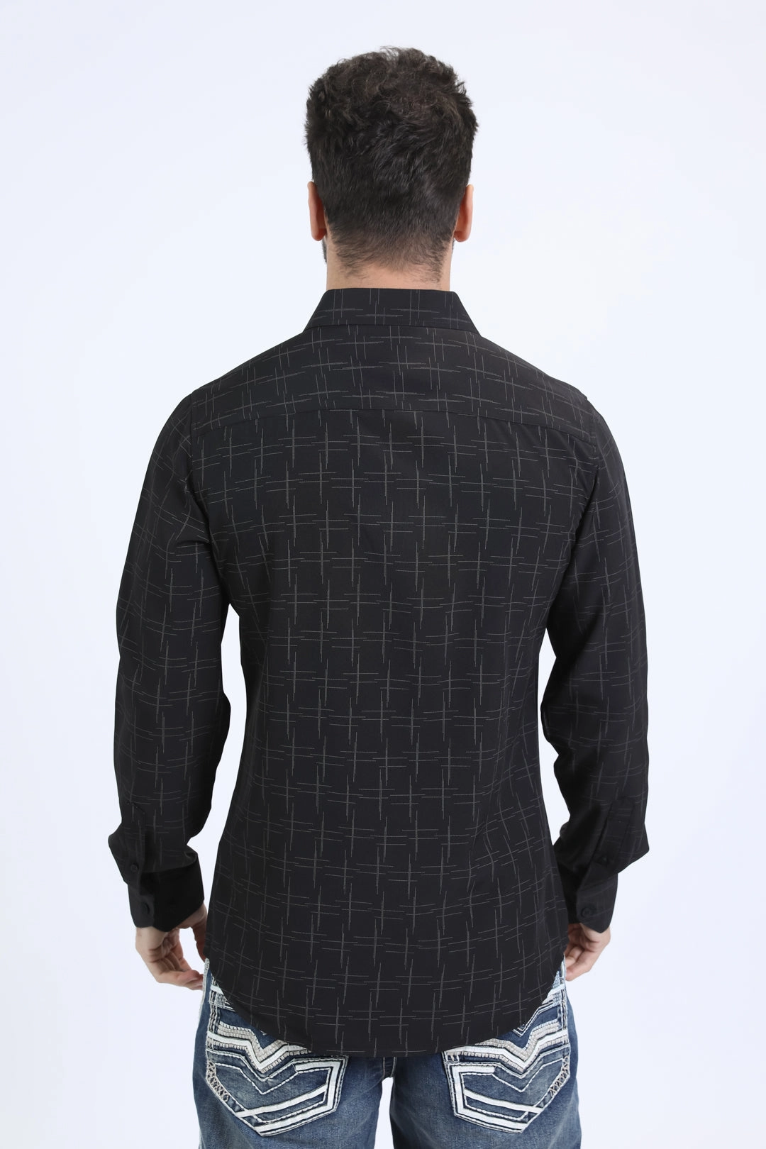 Comfort Stretch Mens Modern Fit Stretch Foil Fashion Black Shirt