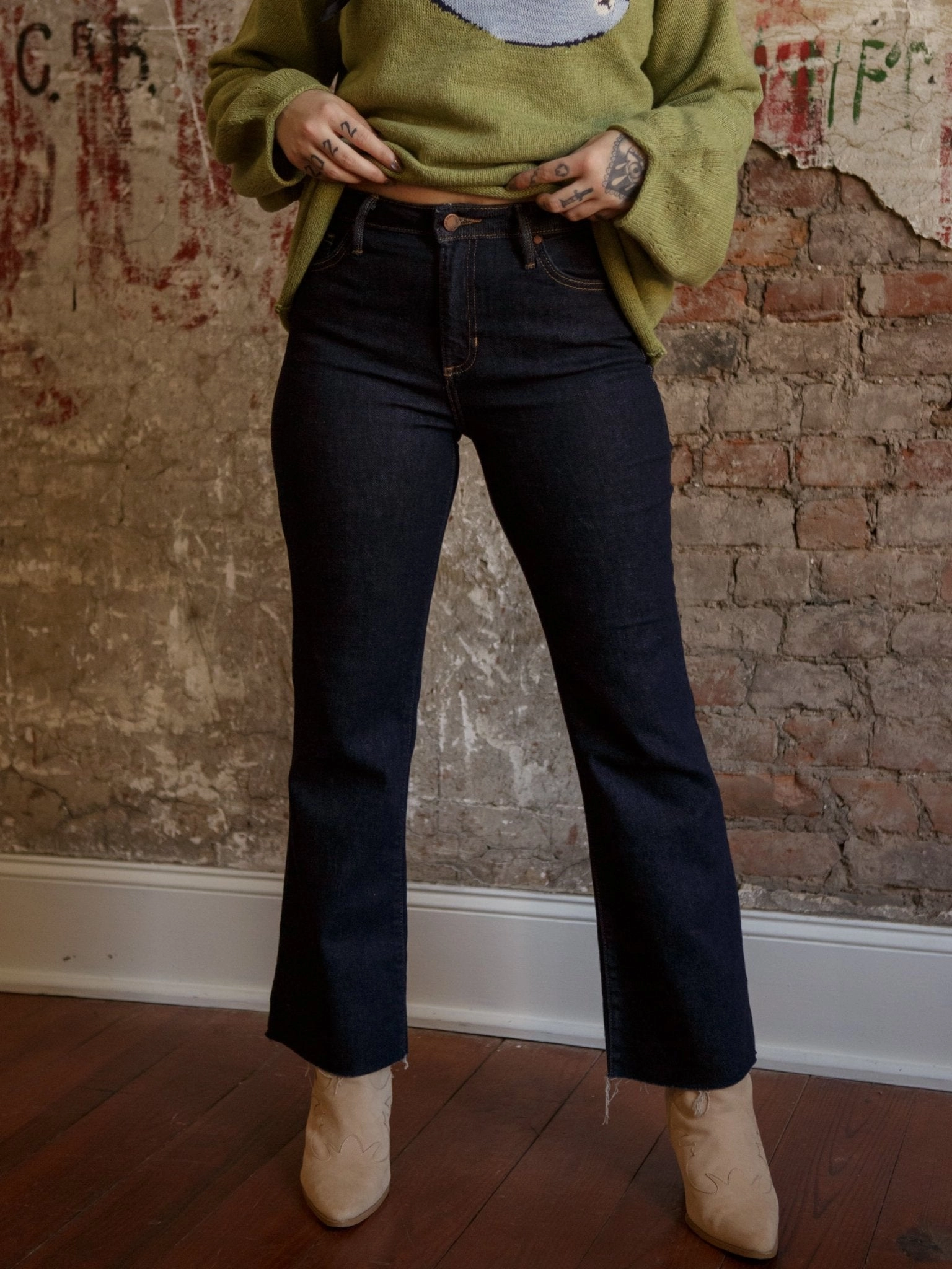 Dime A Dozen Crop Flare Jeans Neutral Fabric