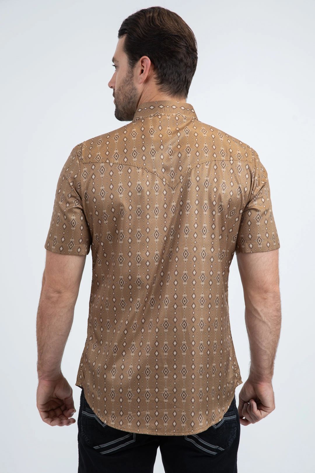 Men's Performance Western Short Sleeve Camel Shirt Chic Ensemble Trendy Outfit