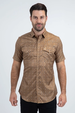 Men's Performance Western Short Sleeve Camel Shirt Stylish Element