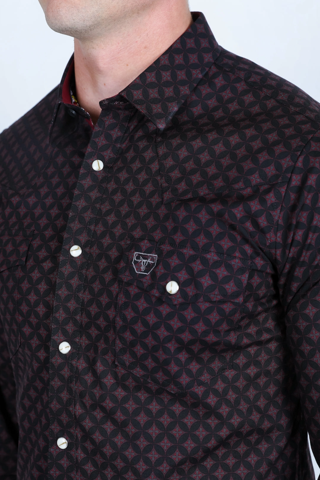 Mens Western Modern Fit Cotton/Spandex Long Sleeve Shirt with Snaps - Black Reinforced Shoulders Wardrobe Staple