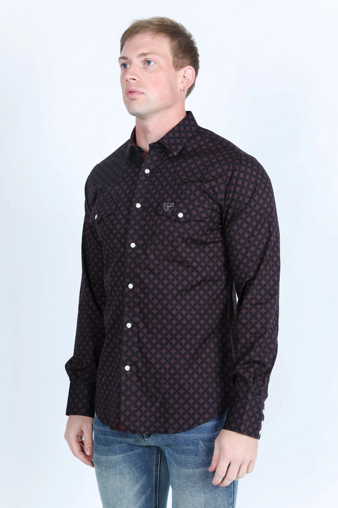 All-Weather Ready Mens Western Modern Fit Cotton/Spandex Long Sleeve Shirt with Snaps - Black