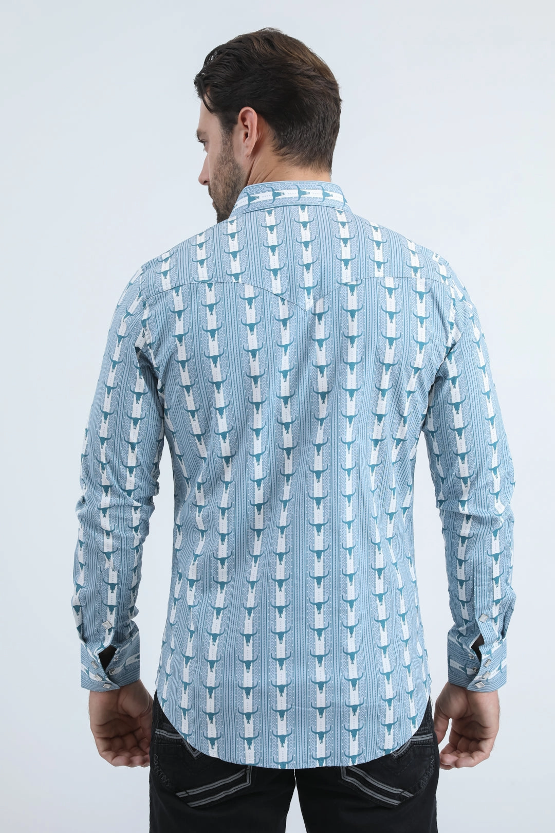 Mens Western Modern Fit Cotton/Spandex Long Sleeve White Shirt with Snaps handmade touch