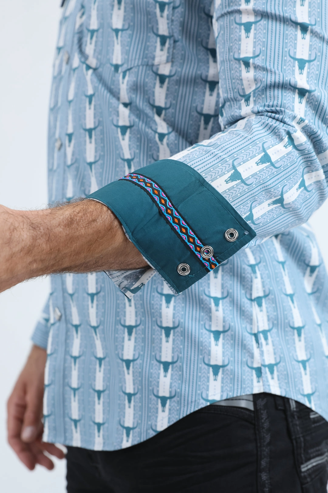 Mens Western Modern Fit Cotton/Spandex Long Sleeve White Shirt with Snaps Polo Style Designer Touch