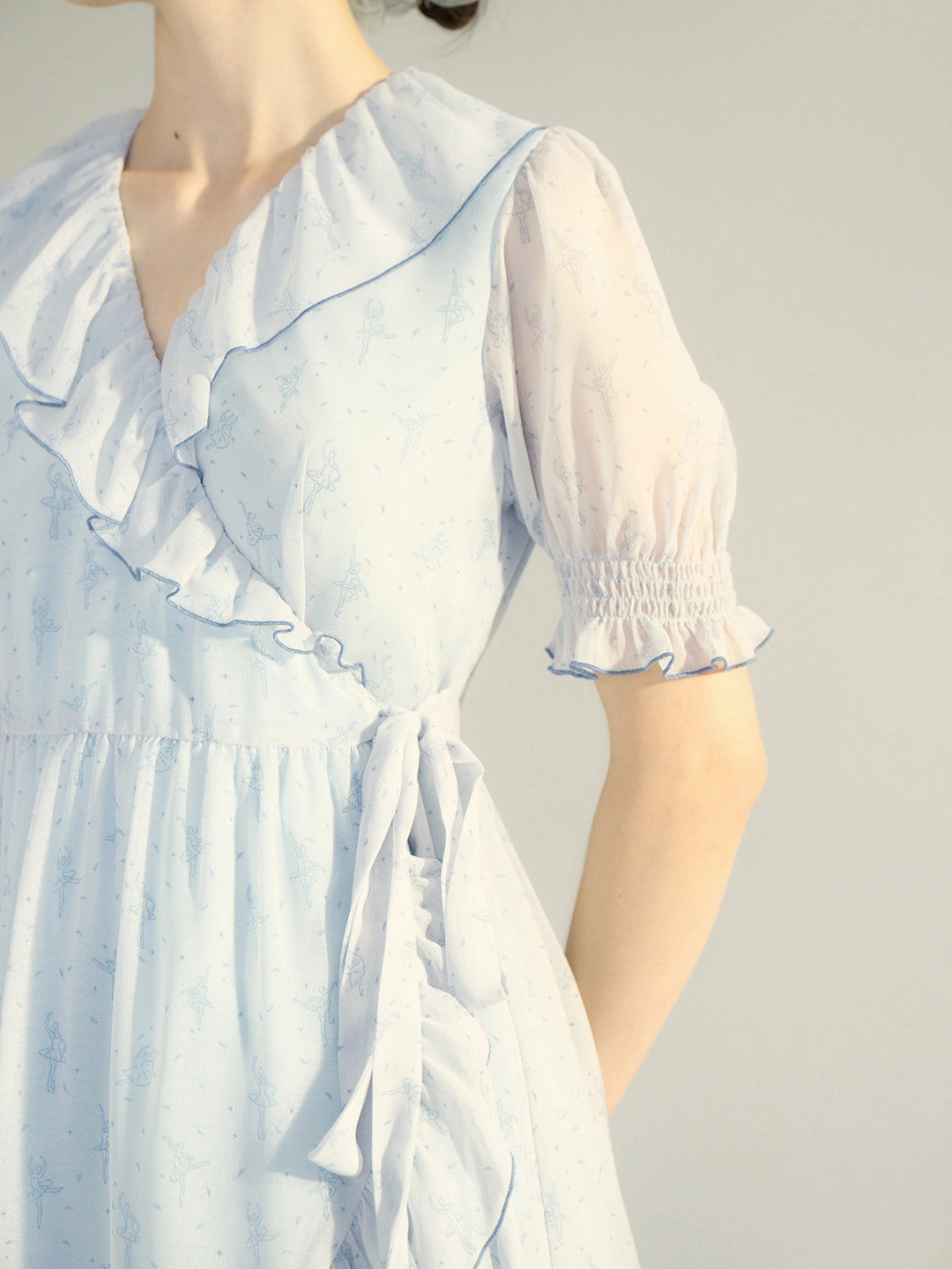 Design Soul Summer Outerwear ??Final Sale??Amaris Original Ballet Girl Print V Neck Puff Sleeve Dress