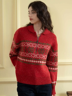 Casual Protection ??Final Sale??Skylar Geo Pattern Half Zip Drop Shoulder Sweater
