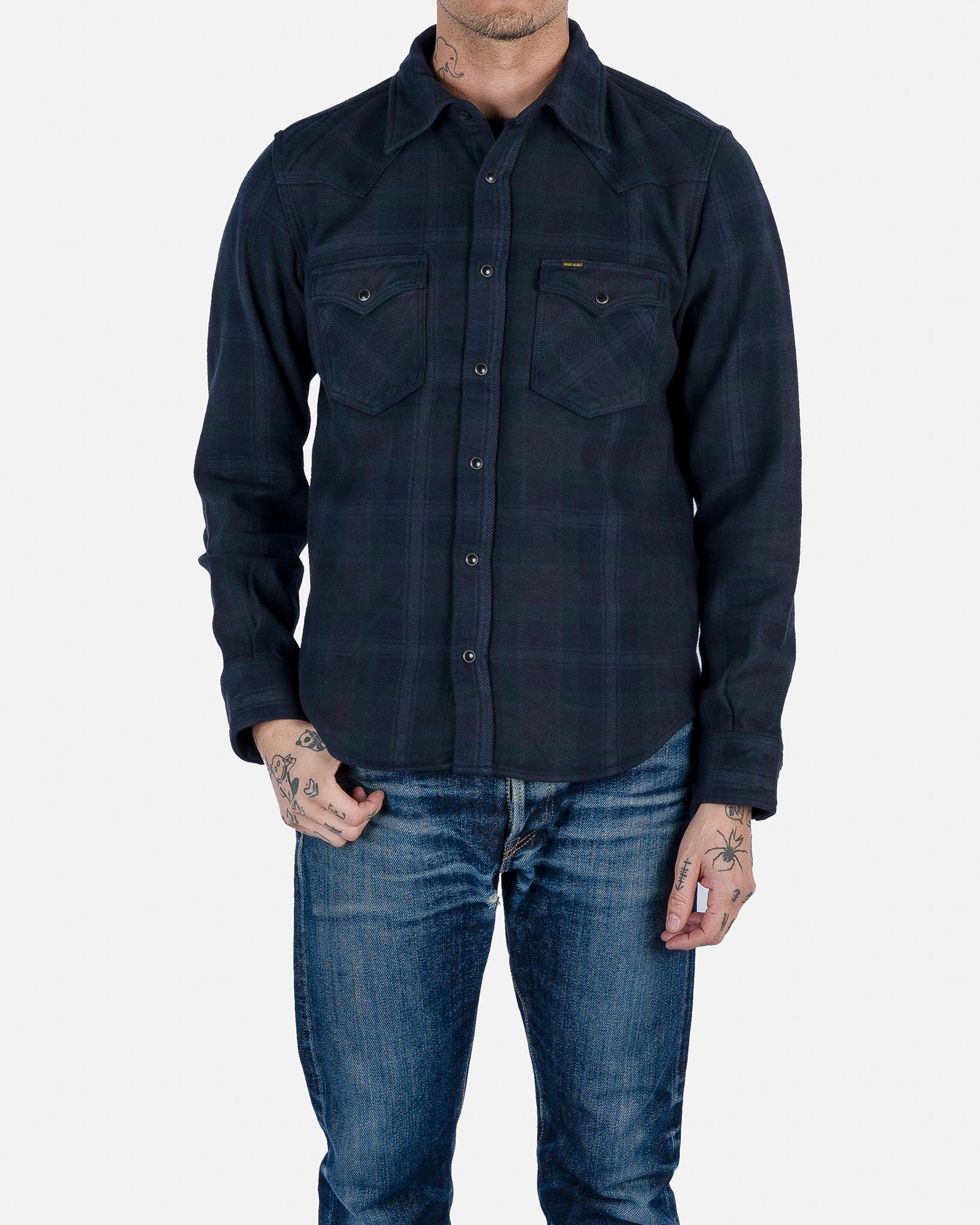 Urban Cool Easy Fit Ultra Heavy Flannel Crazy Check Western Shirt - Navy Overdyed Black