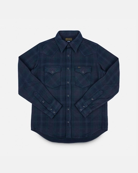 Ultra Heavy Flannel Crazy Check Western Shirt - Navy Overdyed Black Winter Style QuickAccessPockets