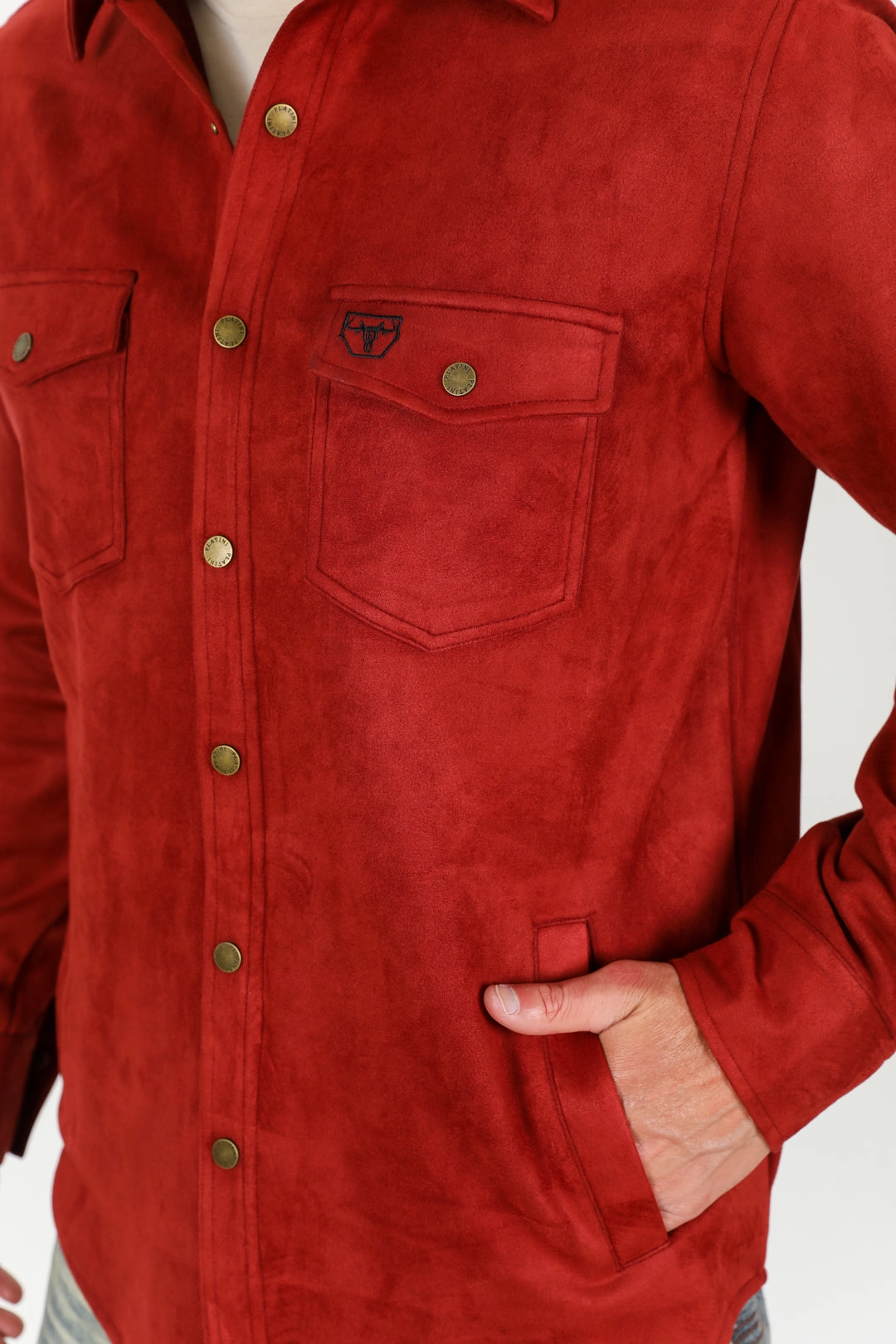 Tailored Fit Men's Faux Suede Overshirt - Red