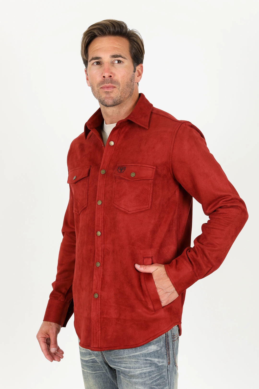 Men's Faux Suede Overshirt - Red Street Style Premium Comfort