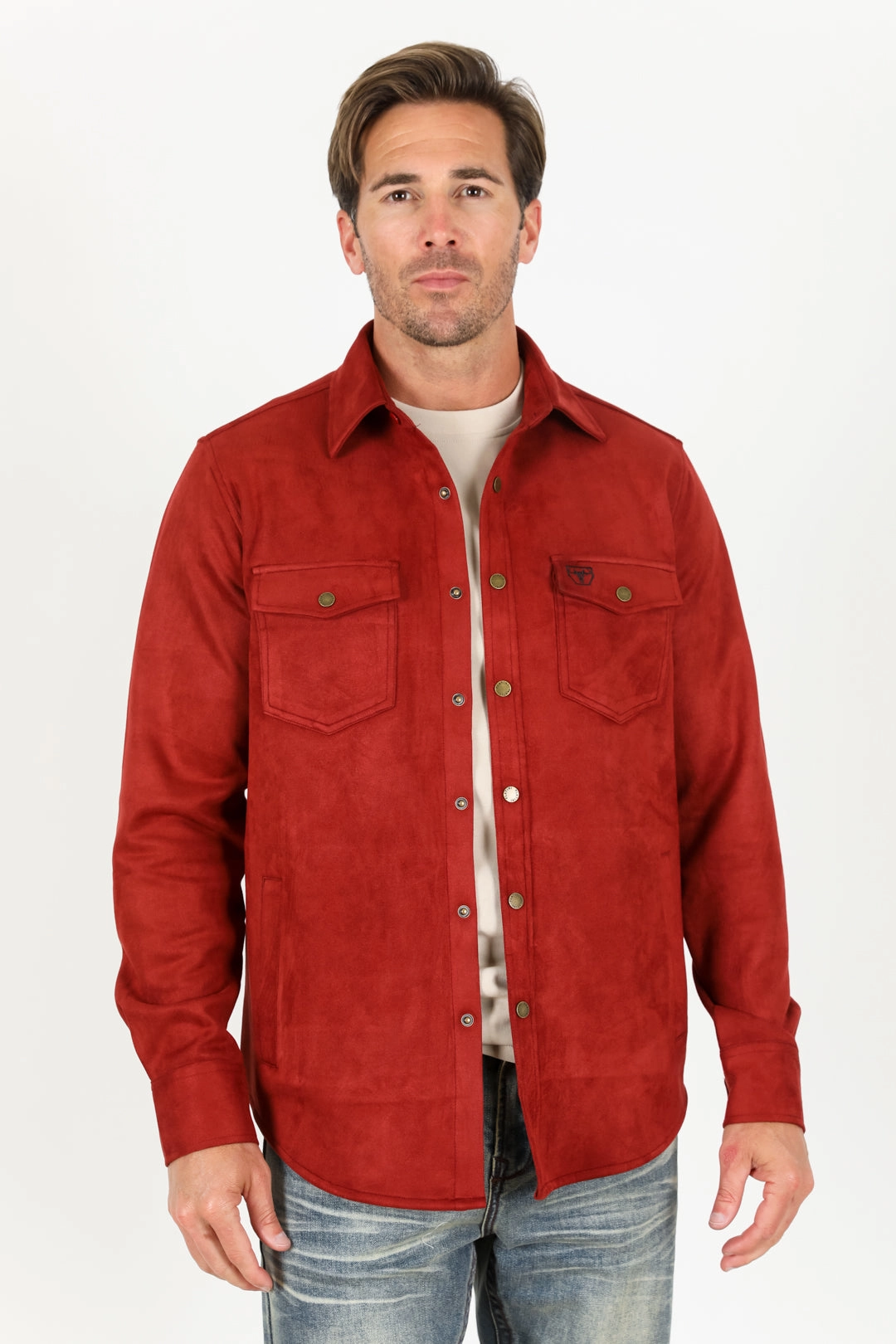 Men's Faux Suede Overshirt - Red Cozy Option